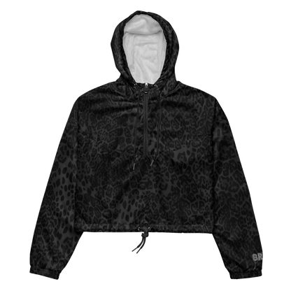 Black Leopard Cropped Windbreaker