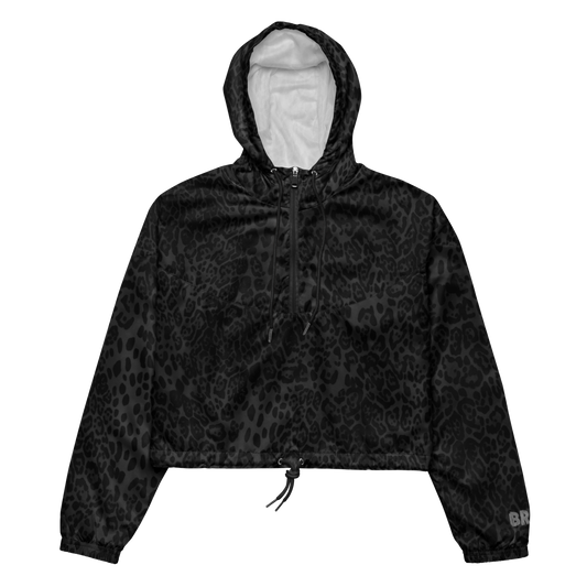 Black Leopard Cropped Windbreaker